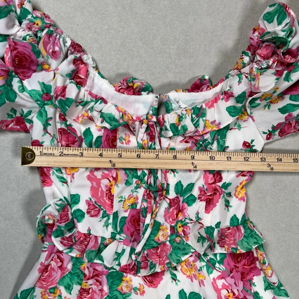 For Love & Lemons Imogen Dress Sz Small Floral Mini‎ Ruffle Puff Sleeve Spring - Picture 6 of 7